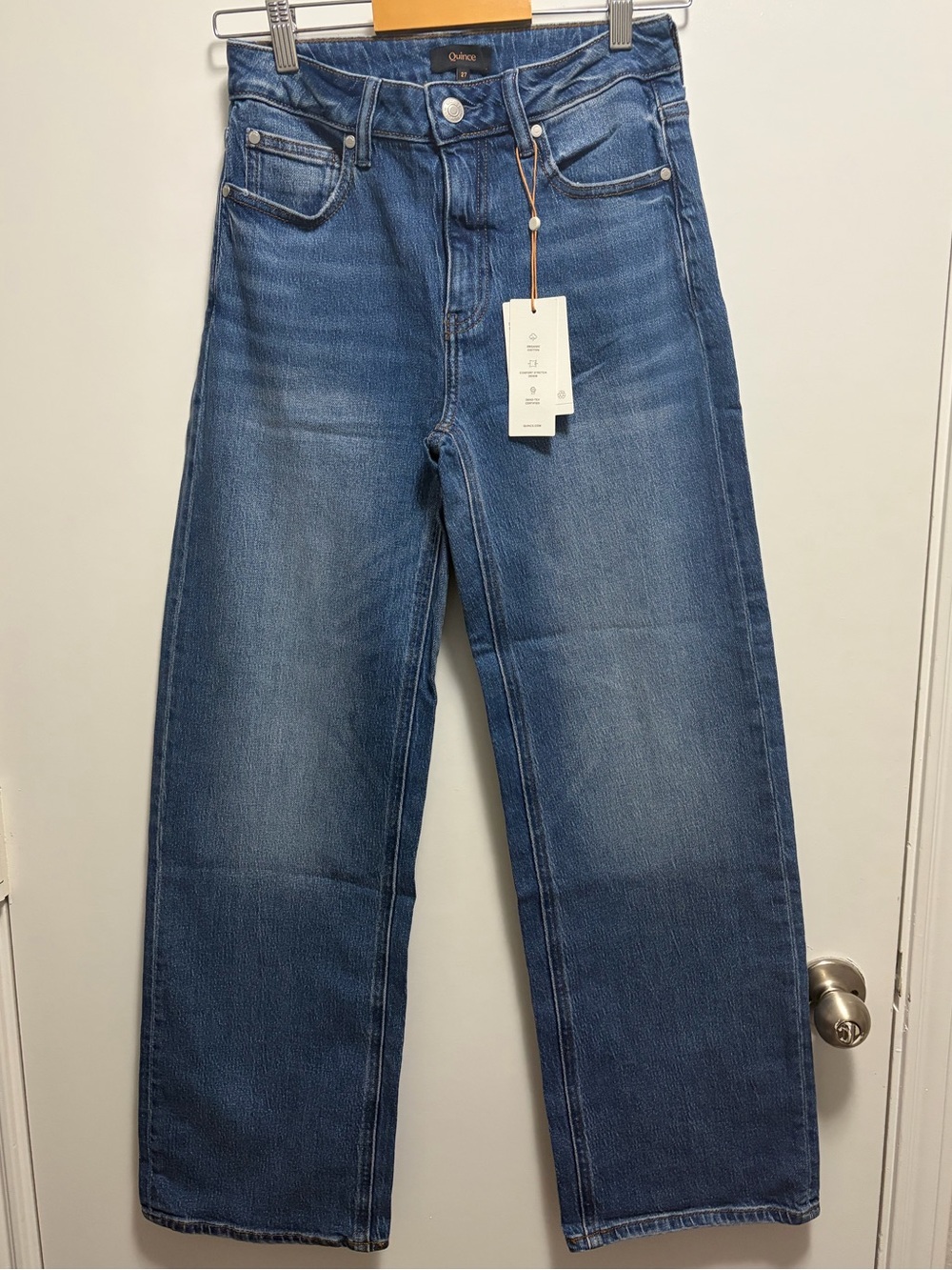 NWT Quince Bella Stretch Relaxed Straight Jeans in Atlantic Blue Size 27